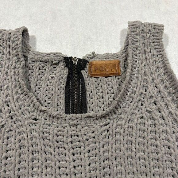 POL Womens Large Gray Chenille Chunky Knit Tank Top Boho Sleeveless - Picture 2 of 8